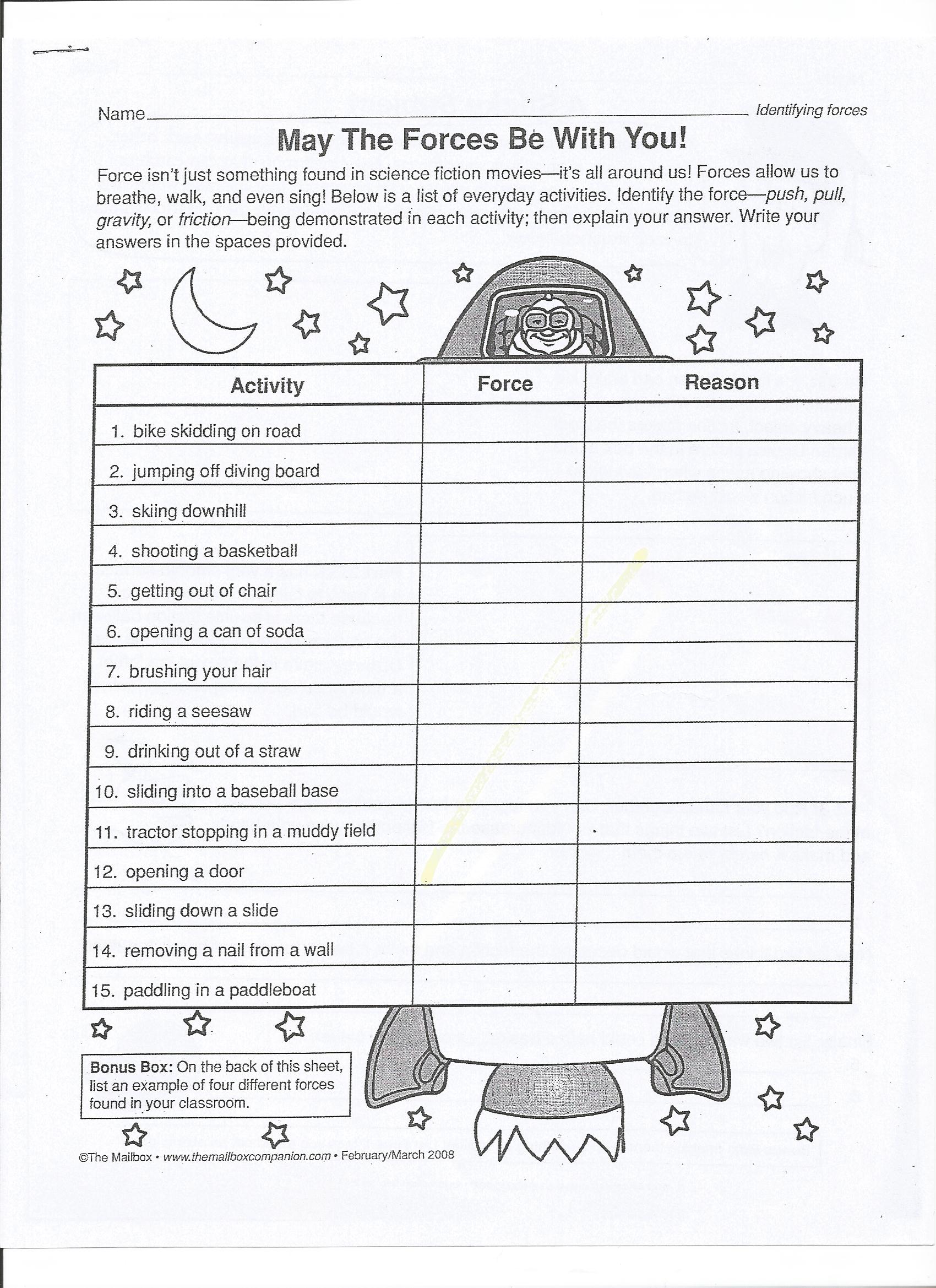Motion Worksheet 1st Grade